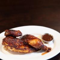 Barbecued Chicken · All natural half chicken from Harrison's poultry, zesty barbecue sauce.

All white meat not ...