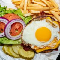 Fried Egg Burger · American cheese, fried egg
& bacon