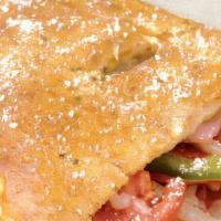 Ham & Cheese Calzone · Ham, onions, green peppers, mozzarella, and cheddar cheeses.