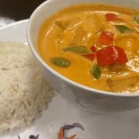 Panang Curry · Coconut milk, bell peppers served with jasmine rice