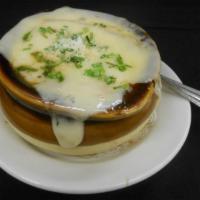 Baked French Onion Soup · Served in crock.