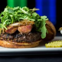 Cajun Burger · 8 oz. Beef patty, Becher Meats Andouille Sausage, arugula, caramelized onions, and chipotle ...