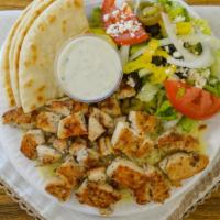Chicken Gyro Plate · Comes with fries.