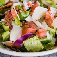Peppercorn Ranch Salad (Side) · Romaine Lettuce, Bacon, Tomatoes, Shaved Parmesan, Red Onions, Peppercorn Ranch Dressing