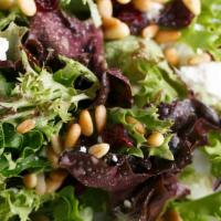 House Salad (Regular) · Field Greens, Goat Cheese, Sun-dried Cranberries, Toasted Pine Nuts,  Balsamic Vinaigrette