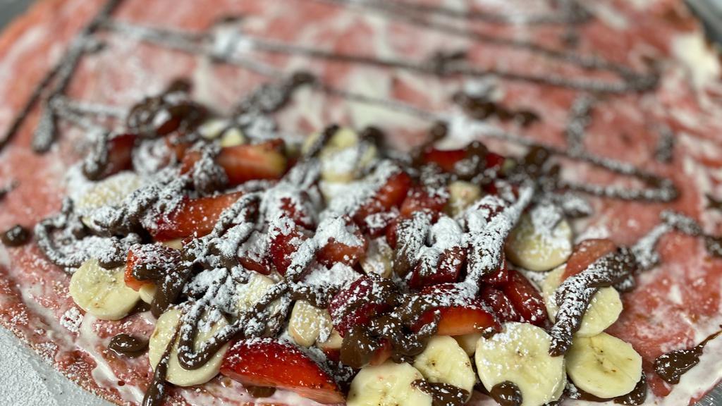Pluto Crepe  · Strawberry or Chocolate crepe with nutella , cream cheese , strawberry , blueberry , cake crumb , whipcream