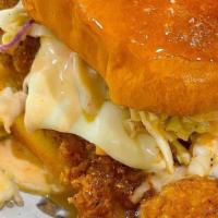 Yung Gripper Spicy Chicken Sandwich Combo · spicy chicken sandwich served with fires

Pepperjack Cheese
Pickles
Cole Slaw
Bang Sauce