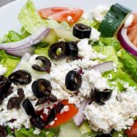 Small Greek Salad · Vegetarian. Lettuce, Tomatoes, Cucumbers, Banana Peppers, Beats, Feta, Red onions, olives, C...