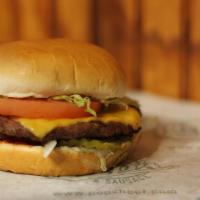 Cheeseburger · Mustard, ketchup, pickles, onion, lettuce, tomato.