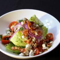 Classic Wedge Salad · Iceberg wedge, onion, tomatoes, smoked bacon, blue cheese dressing