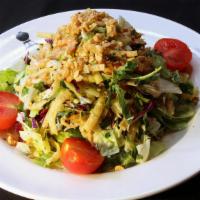 Thai Chicken Salad · Greens, fresh herbs, campari tomato, mango, peanuts, miso lime vinaigrette
