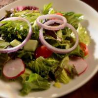 Mixed Green Salad- Side · Tomato, radish, cucumber, onion, white balsamic