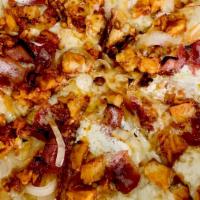The Jimmy (White) · White pizza with mozzarella cheese, mascarpone  cheese, wood-fired BBQ chicken, bacon, onion...