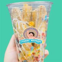 Churros- Fruity Pebbles · 4 Regular Churro Sticks with condensed milk and fruity pebbles