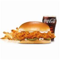 Hand-Breaded Chicken Sandwich (Small Combo) · Potato bun, mayo and deli pickles and come with a fry and small soft drink. with fries.