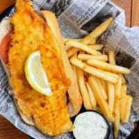Fish Sandwich Traditional Style · Our white fish hand-battered and deep-fried, blackened or broiled, served on a fresh hoagie ...