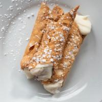 Italian Cannoli · Crispy Italian pastry filled with sweet cream and chocolate bits then dusted with confection...