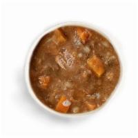Beef Barley · Beef and beef broth with pearl barley, carrots, celery and onions.