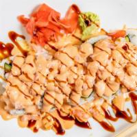 Dragon Roll · Sushi roll with ell, shrimp tempura, and avocado.