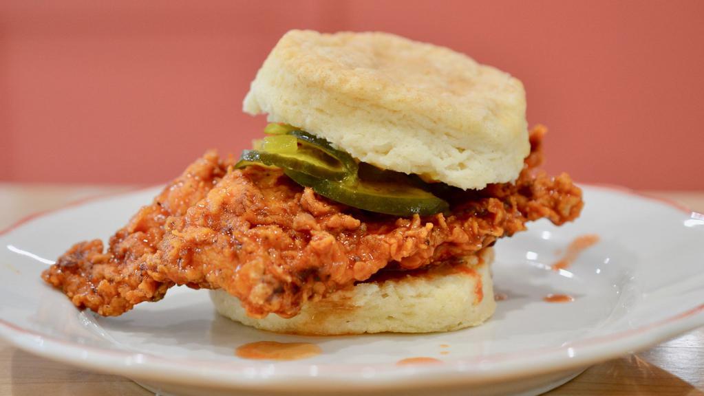Nashville Sandwich · Fried chicken, hot sauce, honey mustard, b&b pickles.
