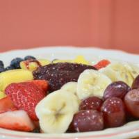 Sunrise Bowl · Greek yogurt, local granola, fresh fruit, drizzled with jam and local honey.