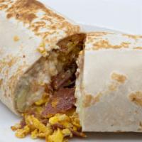 Breakfast Burrito · Huevos con / eggs with choice of protein. Lettuce, Tomato, Beans, Cheese, Sour Cream, Avocado
