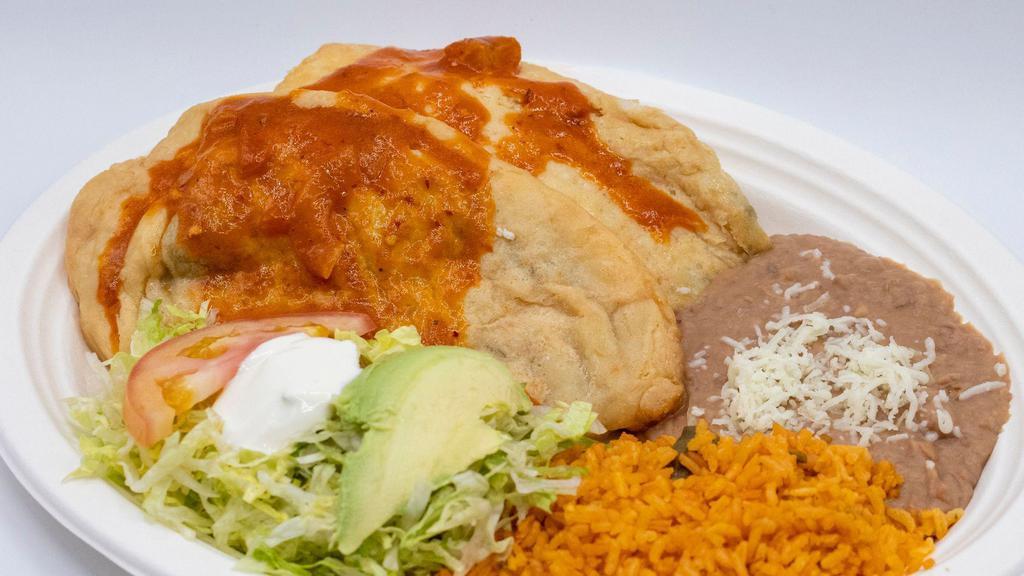 Chile Relleno · Two cheese stuffed peppers. Rice, Beans & Salad 6 Tortillas. Option Salsa Ranchera on the side