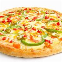 Mexicana Pizza · Lean ground beef, onions, chili peppers, green and red peppers, fresh tomatoes, jalapenos, a...