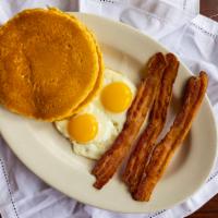 Omega Special Breakfast · 2 eggs, any style, with 3 pancakes or 2 half slices of French toast and your choice of bacon...