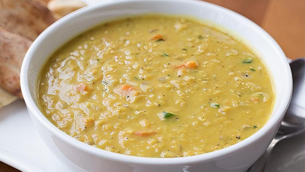 Lentil Soup · Organic yellow lentils cooked with a blend of herbs, spices, salt, vegetables, and organic vegetable stock. Vegan.