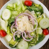 Side Italian Table Salad · Iceberg lettuce, grape tomatoes, red onion, cucumber, pepperoncini and croutons.