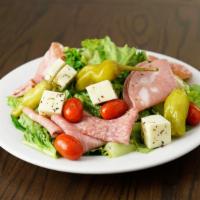 Rosati'S Antipasto Salad · 640 cal. Romaine & spinach leaves, bell pepper, red onion, black & green olives, pepperoni, ...