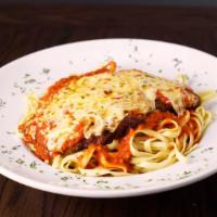 Chicken Parmigiana Pasta · Fettuccine noodles, breaded chicken, mozzarella, marinara sauce. Gluten-free penne available.