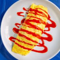 Omu · Fried rice choice of meat and rice wrapped in fluffy egg. Includes gochujang (house made hot...