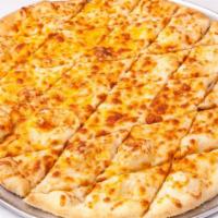 Cheesy Bread · 13 inch extra thin, hand pressed New York style dough with garlic butter, mozzarella and che...