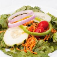 Tossed Salad · Fresh lettuce, tomatoes, cucumbers, carrots, and red onion.
