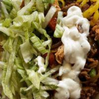Chicken Gyro · Topping choices:
Onion, tomato, green and banana peppers, lettuce and
Tzatziki / cucumber sa...