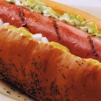 Jumbo Beef Dog · Topping choices:
Onions, ketchup, mustard and relish.