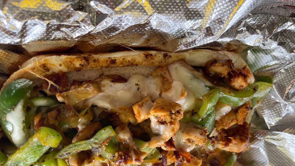 Chicken Philly · Topping choices:
Onion, green peppers, mushrooms, mozzarella cheese and mayonnaise sauce.