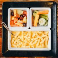Cafe Mac & Cheese · Served with fruit, and veggies.