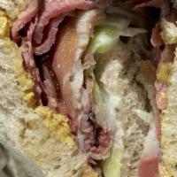 Maccabee Sandwich · Kosher - pork free; no cheese and meat together. Served with 1/2 lb. of meat, famous corned ...