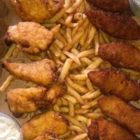 Fish For 4! · 12 pieces of fish, straight fries, coleslaw, rye bread, and tartar sauce.