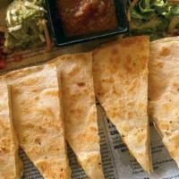 Cheese Quesadilla · A grilled flour tortilla filled with cheddar jack cheese. Only comes with protein if 'add pr...