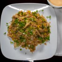 Chicken Fried Rice · Fried white rice with chicken,egg, green onion, corn, soy sauce.