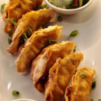 Crispy Chicken Dumplings · spicy sriracha aioli