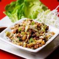 Chicken Lettuce Wraps · Bibb lettuce, hoisin sauce , crispy rice noodles.