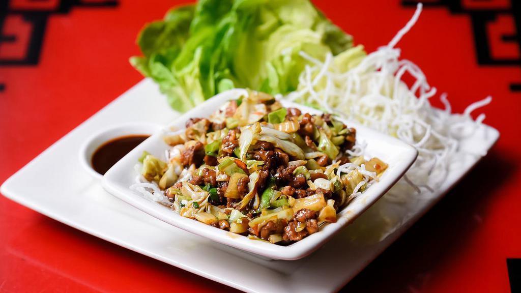 Chicken Lettuce Wraps · Bibb lettuce, hoisin sauce , crispy rice noodles.