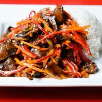 Gf Spicy Sichuan Beef · Spicy. Shiitake and button mushrooms, carrots, spicy garlic sauce.