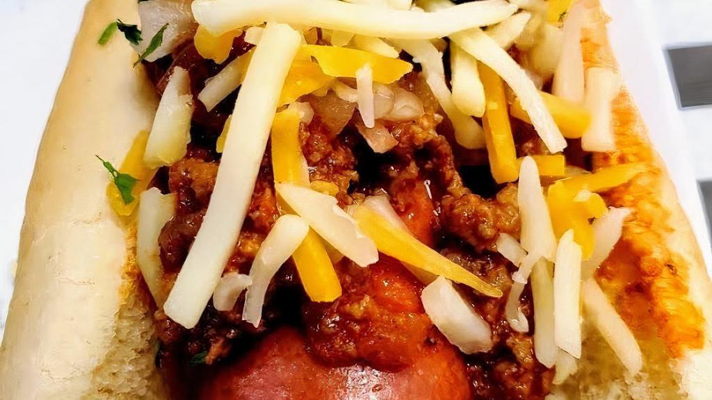 The 8 Mile · Our spin on Detroit Style Coney with cheese