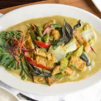 Green Curry · Gluten-free. Hot. A hot green curry sauce served with red and green bell peppers, Chinese ca...